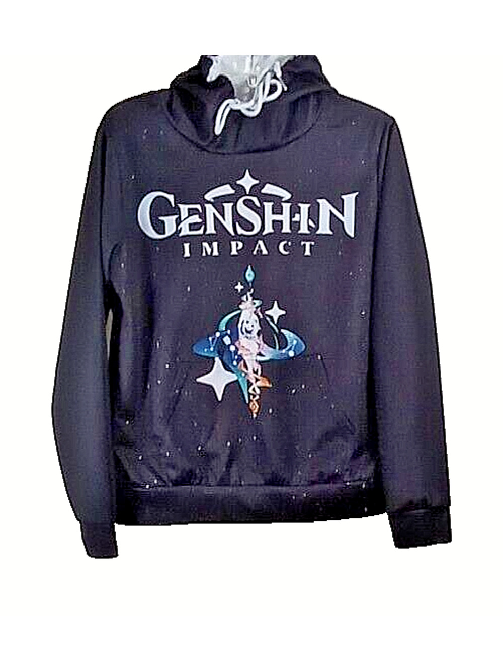 Genshin Impact Hoodie Black Galaxy Stars Pullover Sweatshirt Anime SIze 4 Small
